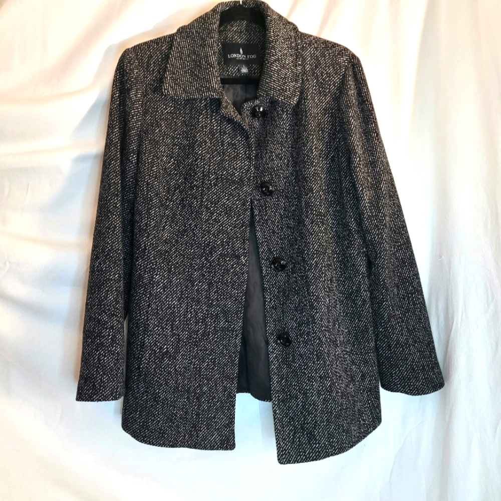 NWOT London Fog Single Breasted Long Sleeve Point Collar Button Front Tweed Coat